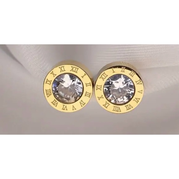 Stainless Steel Cubic Zirconia Round Stud Earrings - Picture 5 of 5
